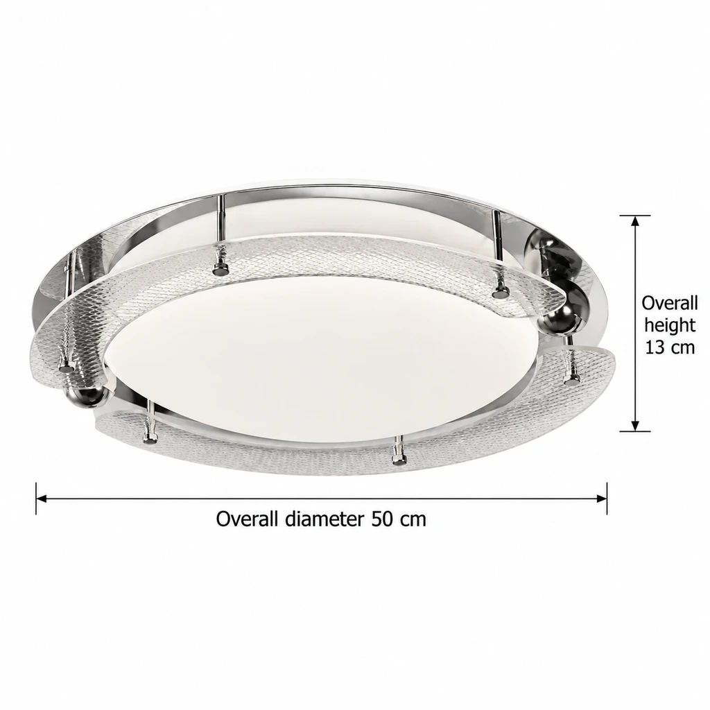 Dimensiones de la lámpara de techo de superficie Iris Bauhaus Orbital de aleación metálica y acrílico: 50 cm de diámetro y 13 cm de altura.