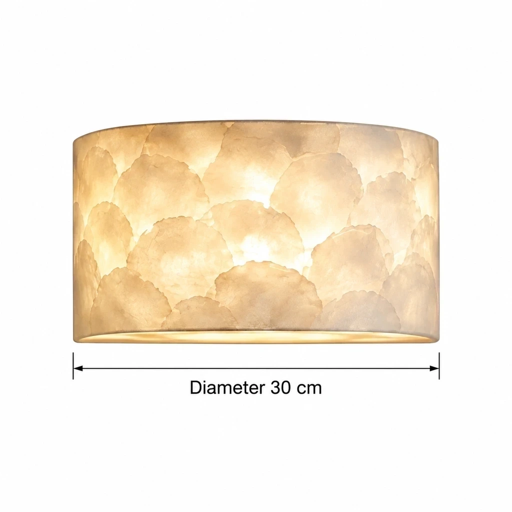 Odette Vintage wandlamp met gelaagde schelp en ijzeren frame, afmetingen gecontroleerd