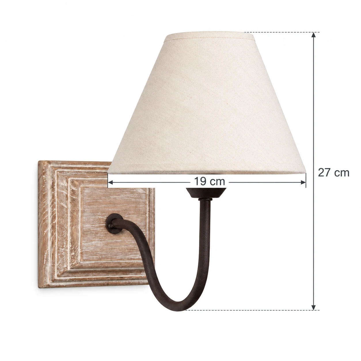 Dimensions de l'applique murale : largeur de l'abat-jour : 19 cm, hauteur totale : 27 cm