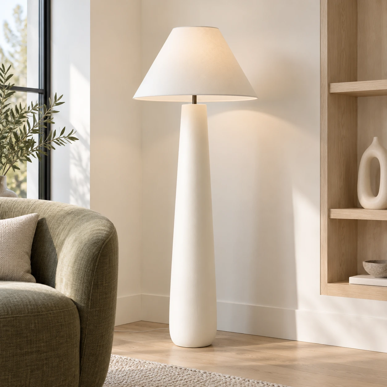 Lampadaire blanc dans un coin lumineux du salon
