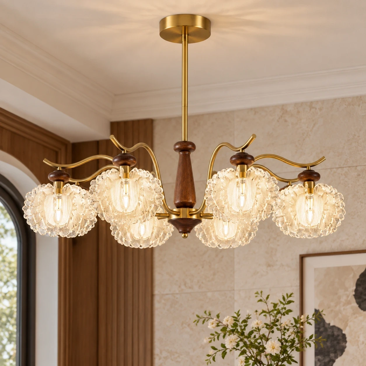 Lustre Wushlp Vintage en forme de pétale et de branche acrylique dans un couloir