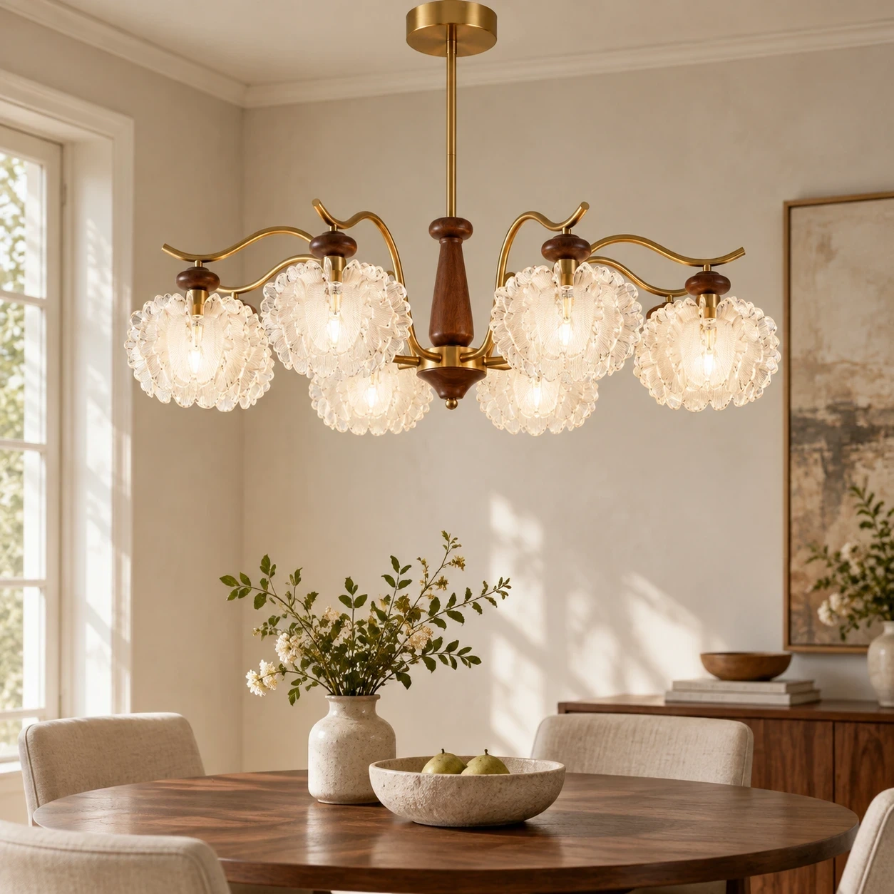 Lustre Wushlp Vintage en forme de pétale et de branche acrylique dans un couloir