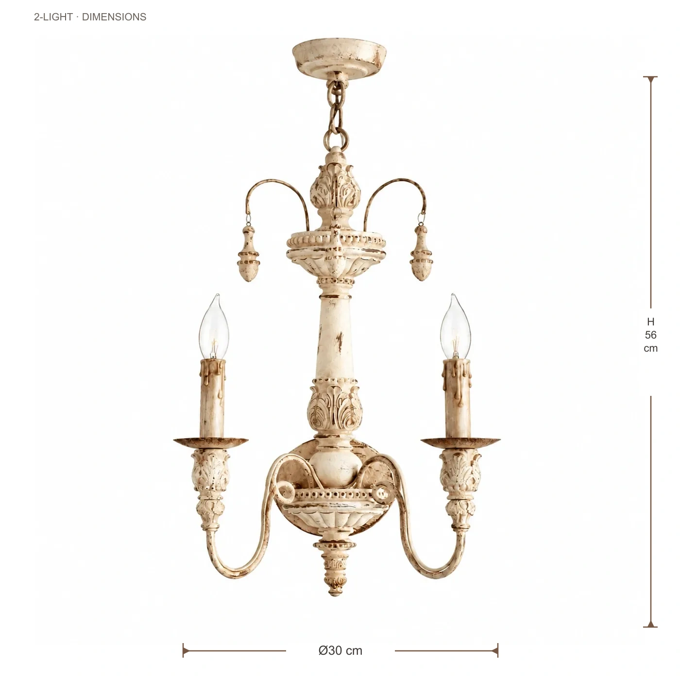 Dimensions du lustre à deux lumières