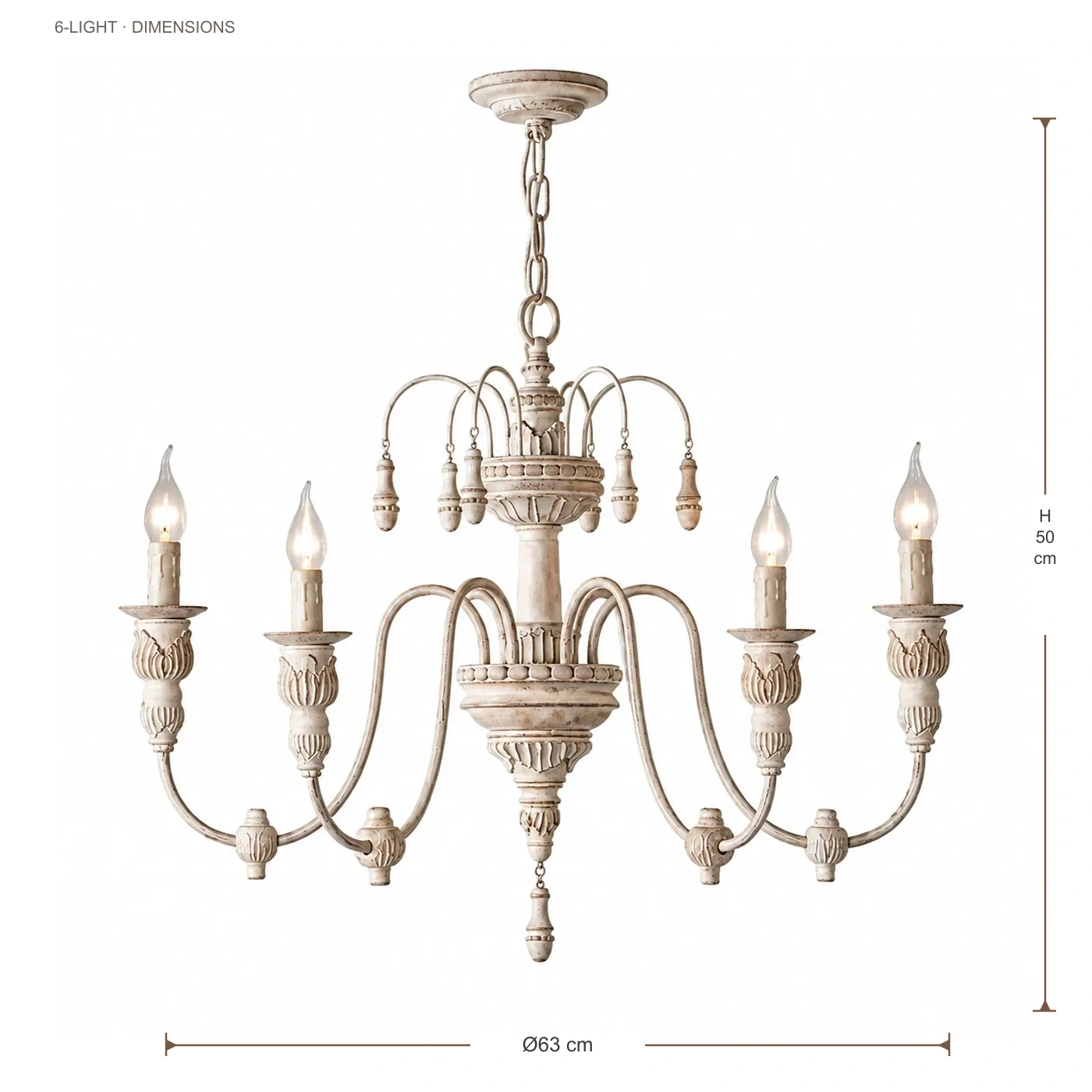 Dimensions d'un lustre à six lumières