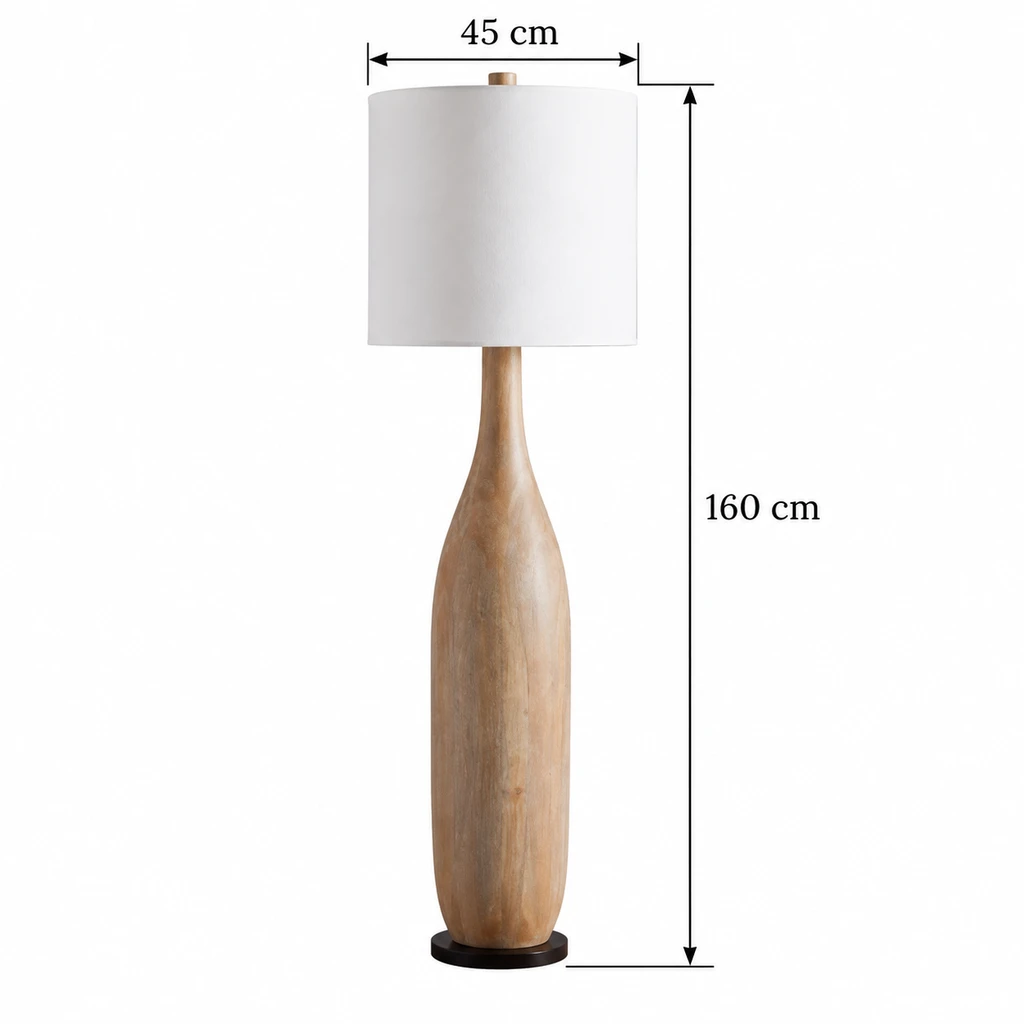 Amelia American Rustic Turned Wood and Fabric Floor Lamp dimensions: 45 cm overall shade width x 160 cm overall height