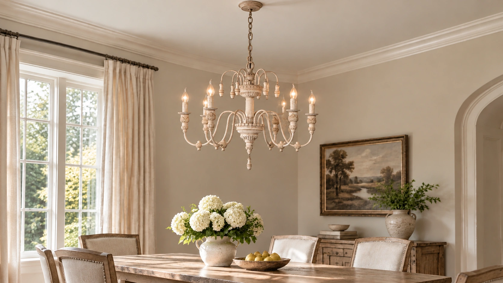 Lustre rustique avec aspect bois sculpté dans un cadre intérieur
