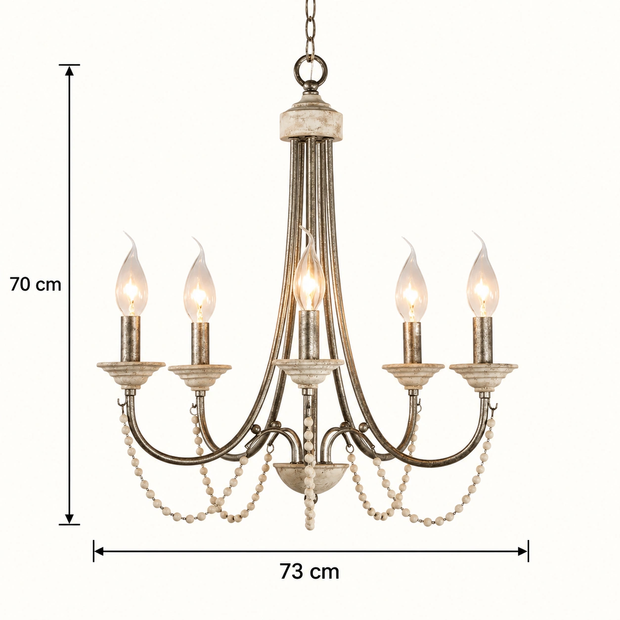 Dimensions vérifiées de la lampe à huit lumières en or antique : 73 cm de diamètre et 70 cm de hauteur