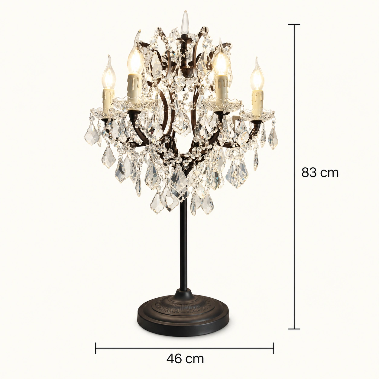 Dimensions de la lampe de table : 46 cm de diamètre et 83 cm de hauteur