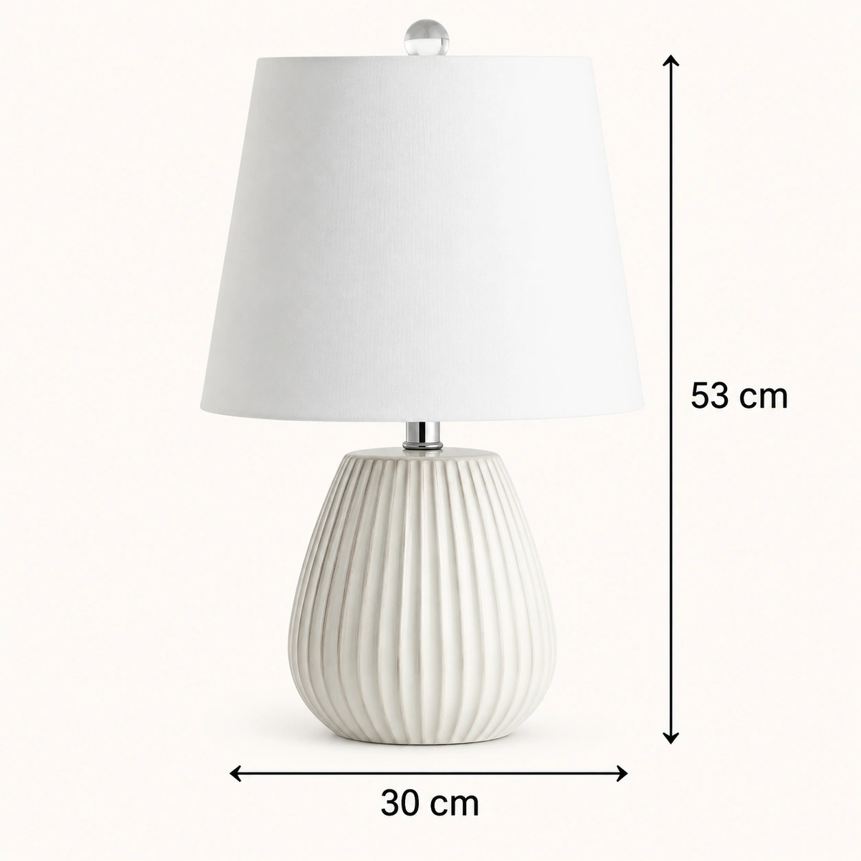 Dimensions vérifiées : 30 cm de diamètre et 53 cm de hauteur
