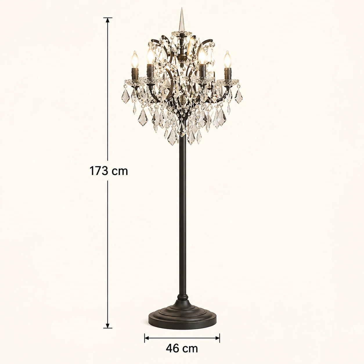 Dimensions du lampadaire : 46 cm de diamètre et 173 cm de hauteur