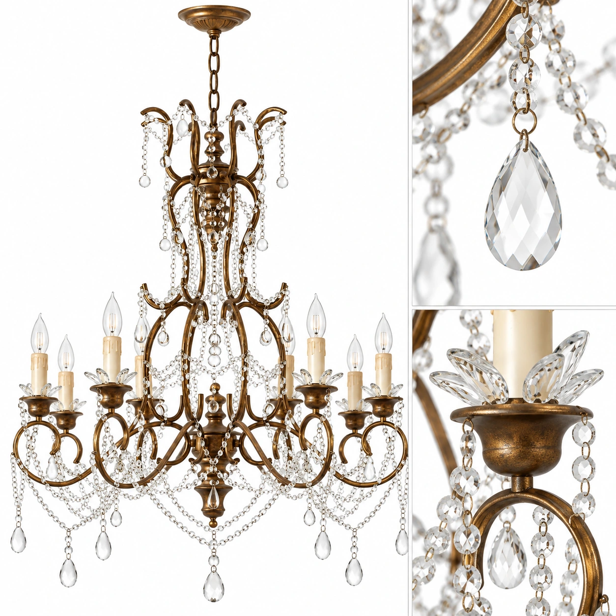 Detalle de hebras y gotas de cristal transparente