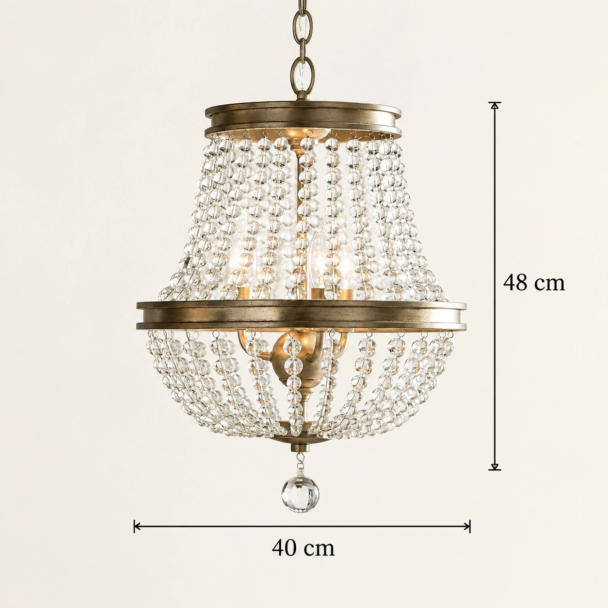 Cristal transparente verificado, dimensiones pequeñas: 40 cm de diámetro y 48 cm de altura.