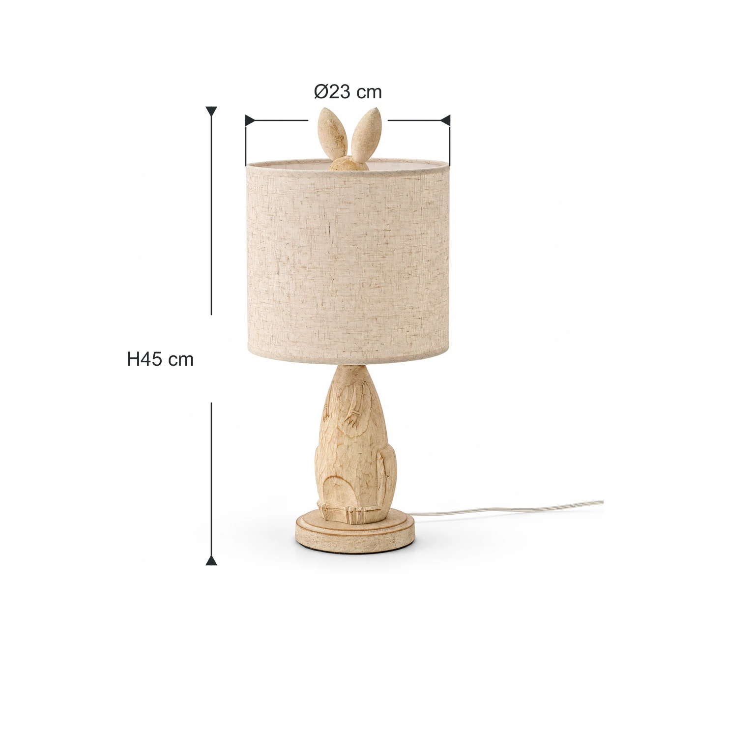 Dimensions de la lampe de table Elsie : 23 cm de diamètre et 45 cm de hauteur totale