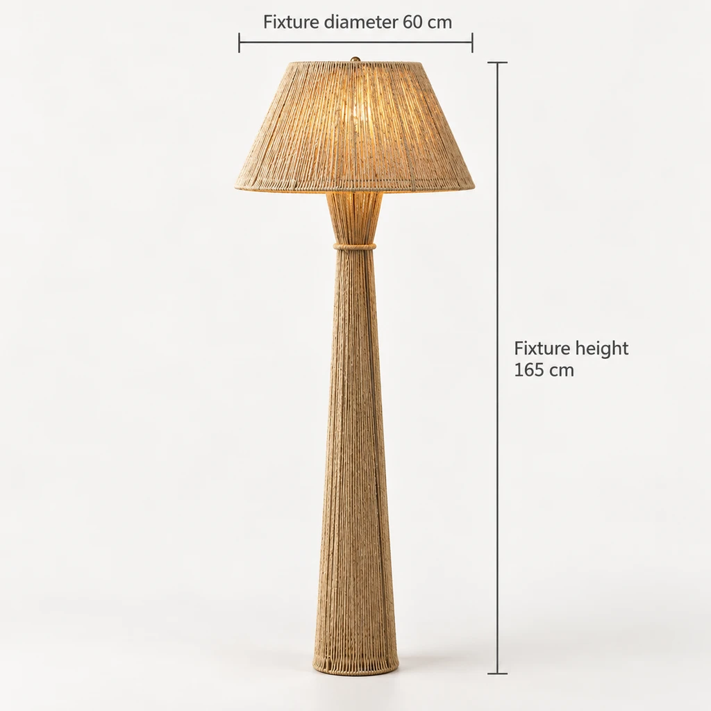 Dimensions du lampadaire Dahlia : diamètre 60 cm et hauteur 165 cm