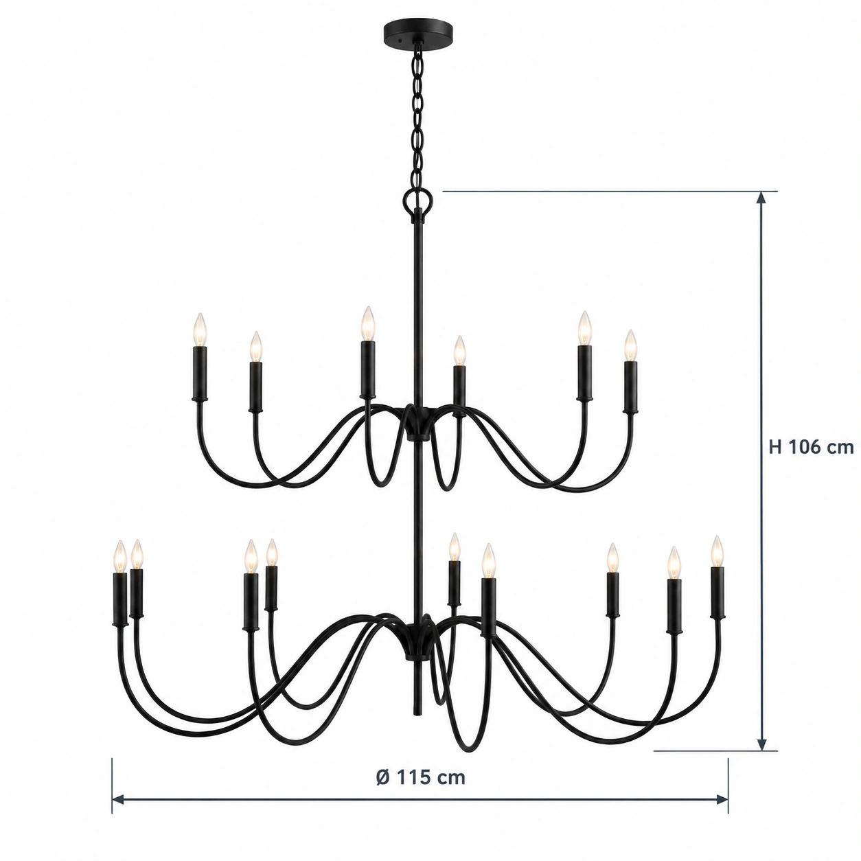 15 lumières · Ø 115 cm · H 106 cm