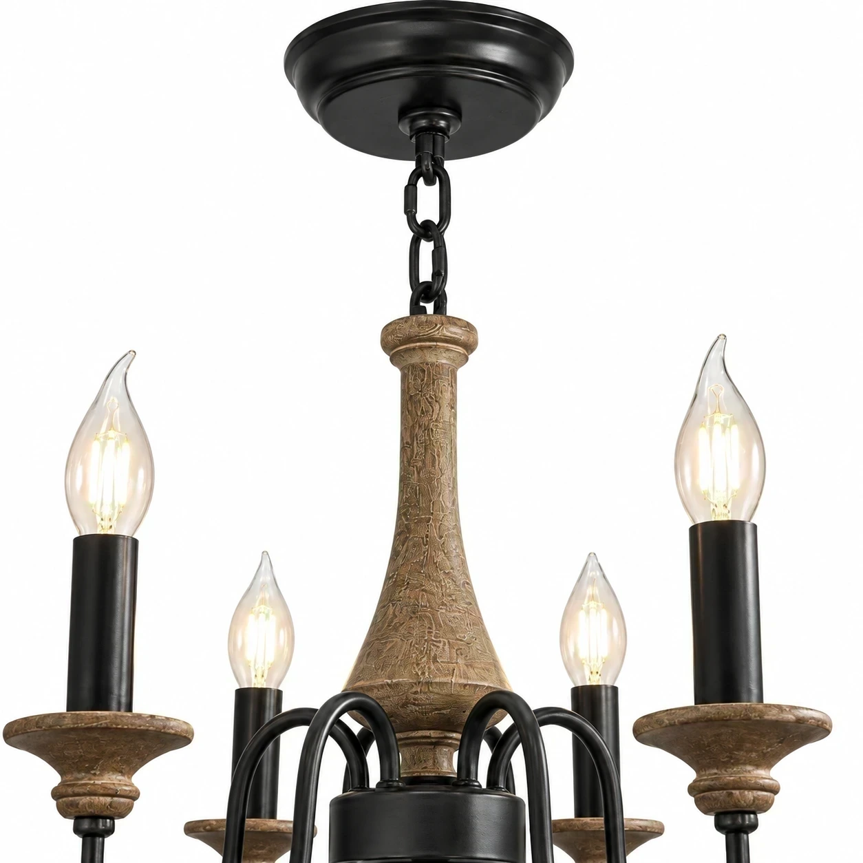 Auvent de plafond arrondi, suspension par chaîne et raccord en bois sculpté
