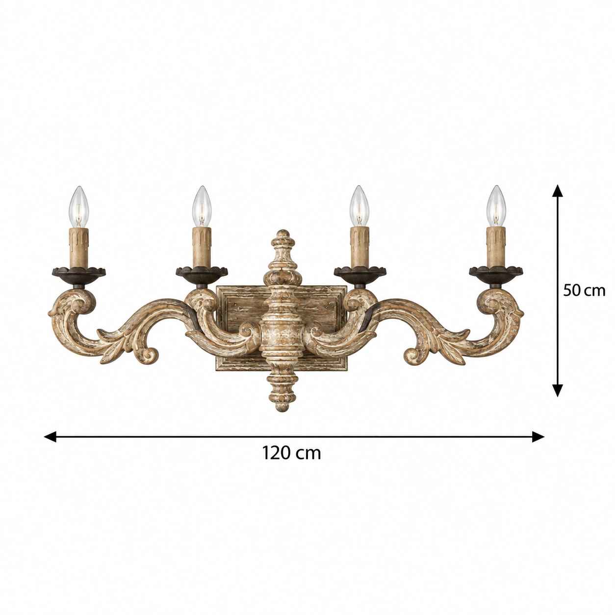 Aplique de pared de 120 centímetros de ancho y 50 centímetros de alto.