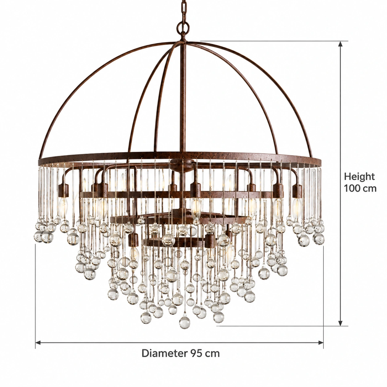 Dimensions d'un lustre rond à douze têtes