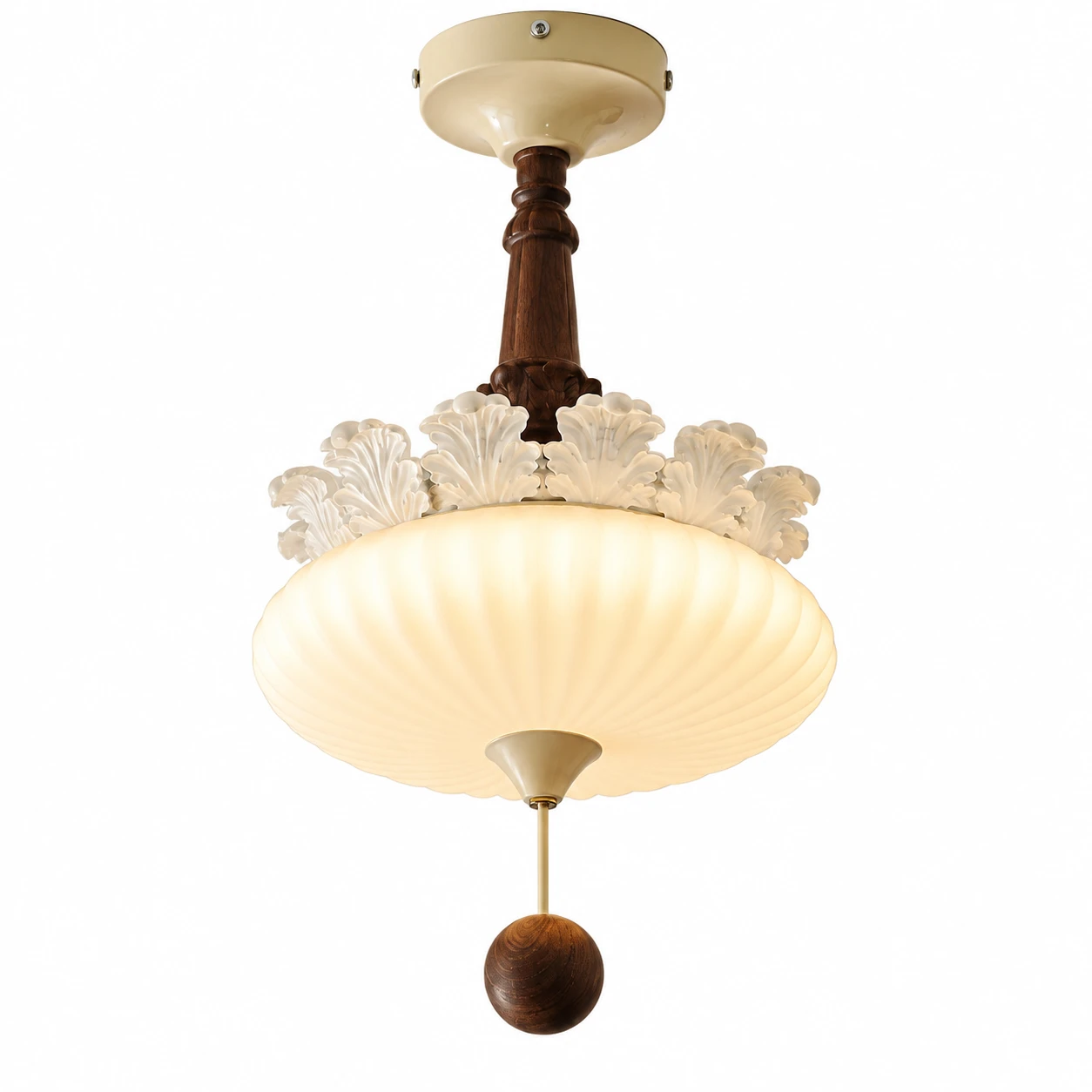 Suspension complète Ayla en verre et bois sur fond blanc