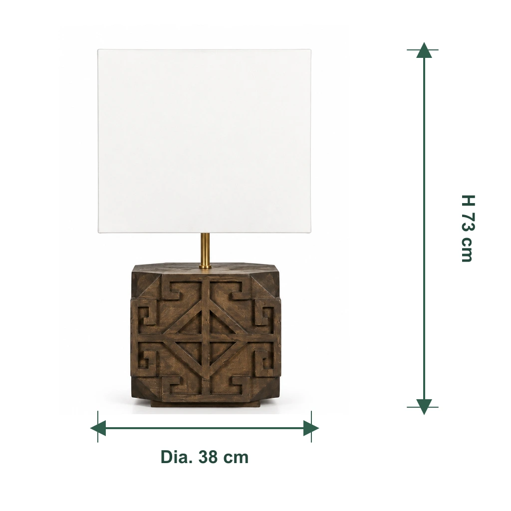 Lampe de table Aurelia, diamètre 38 cm en bas et hauteur 73 cm à droite.