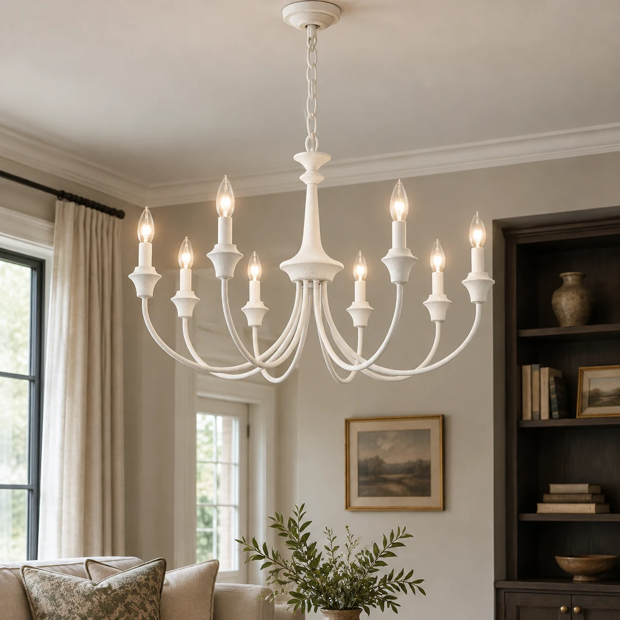 Lampadario rustico Willa con bracci portacandele in legno e ferro - scene-8-ivory-living