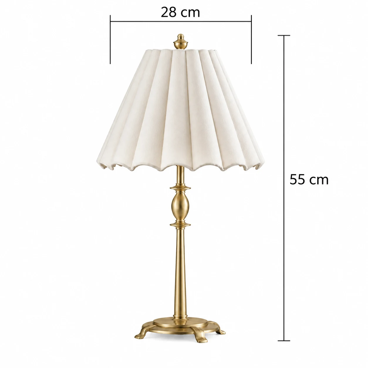 Dimensions de la lampe de table Vera moyenne : 28 cm de diamètre et 55 cm de hauteur