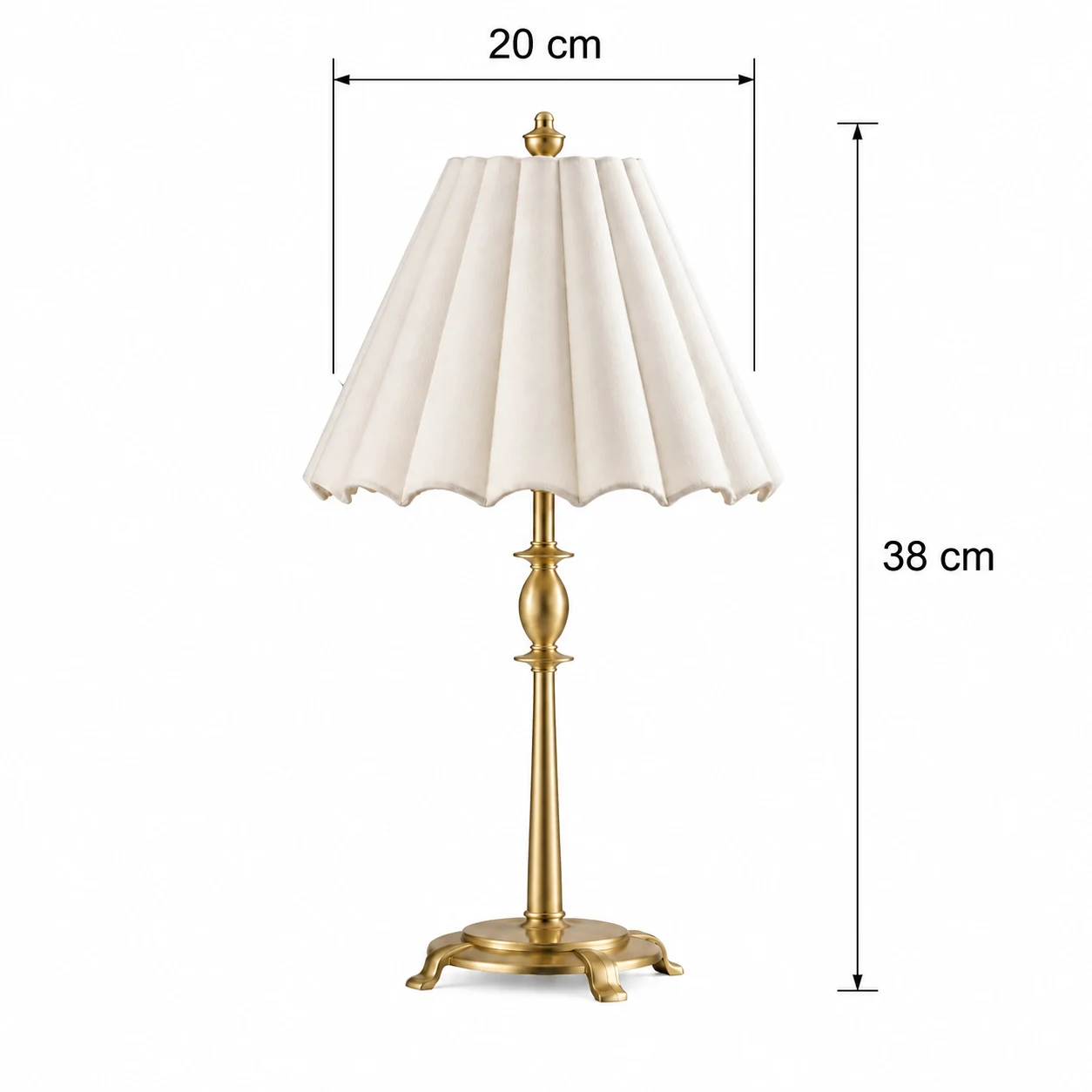 Dimensions de la petite lampe de table Vera : 20 cm de diamètre et 38 cm de hauteur