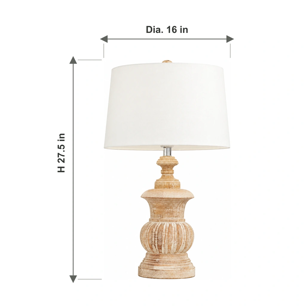 Dimensiones de la lámpara de mesa Elodie: 27,5 pulgadas de alto y 16 pulgadas de ancho.