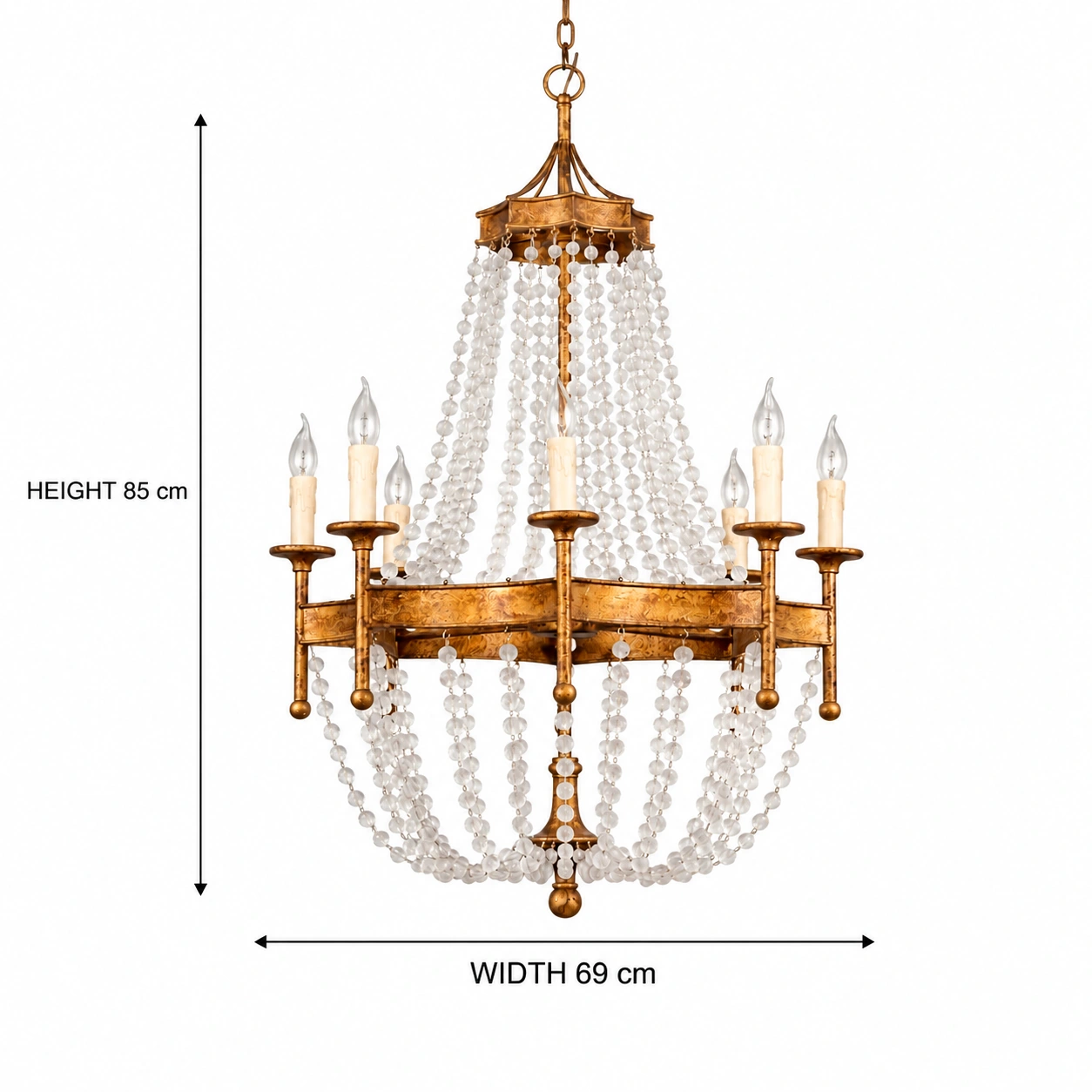 Lampadario alto 85 centimetri e largo 69 centimetri