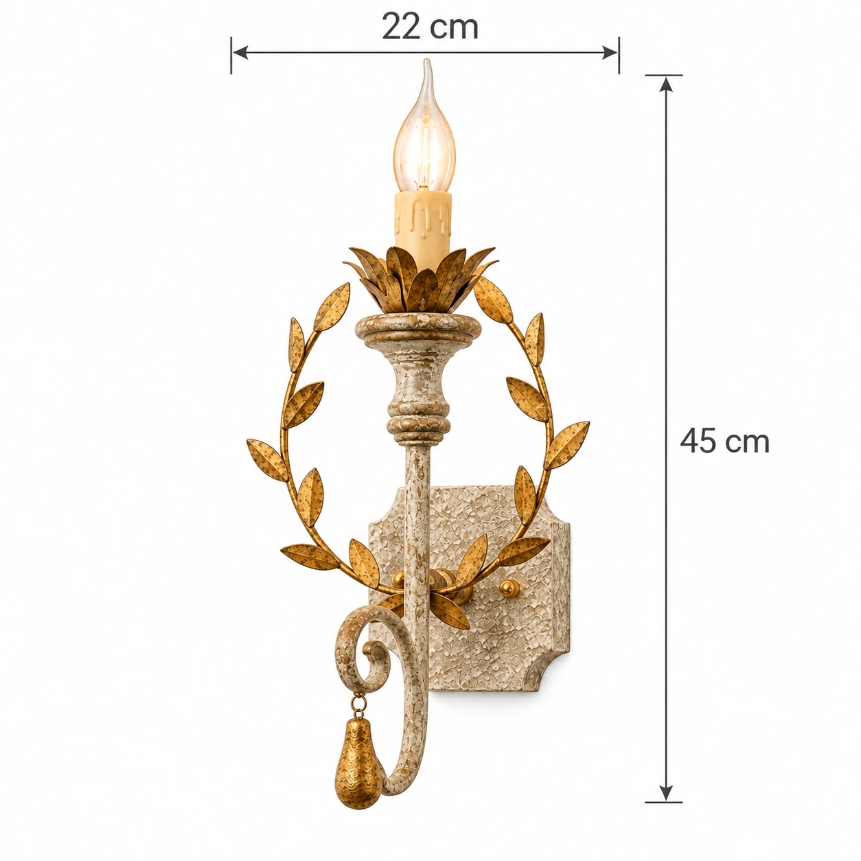 Diagrama de dimensiones con 22 cm de ancho y 45 cm de alto.