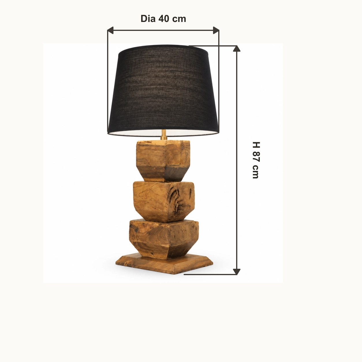 Dimensions totales de la lampe de table : diamètre 40 cm et hauteur 87 cm