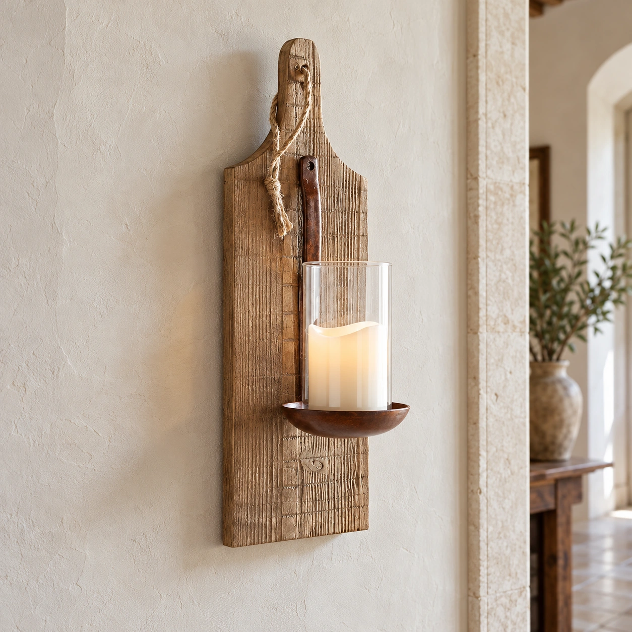 Detalle de instalación del aplique de pared de madera tallada vintage Amelia