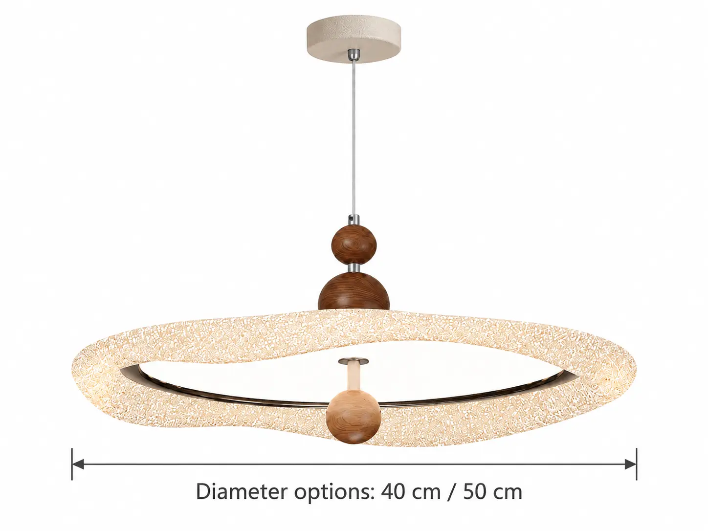 Lámpara colgante Elara con opciones de diámetro de 40 cm y 50 cm.