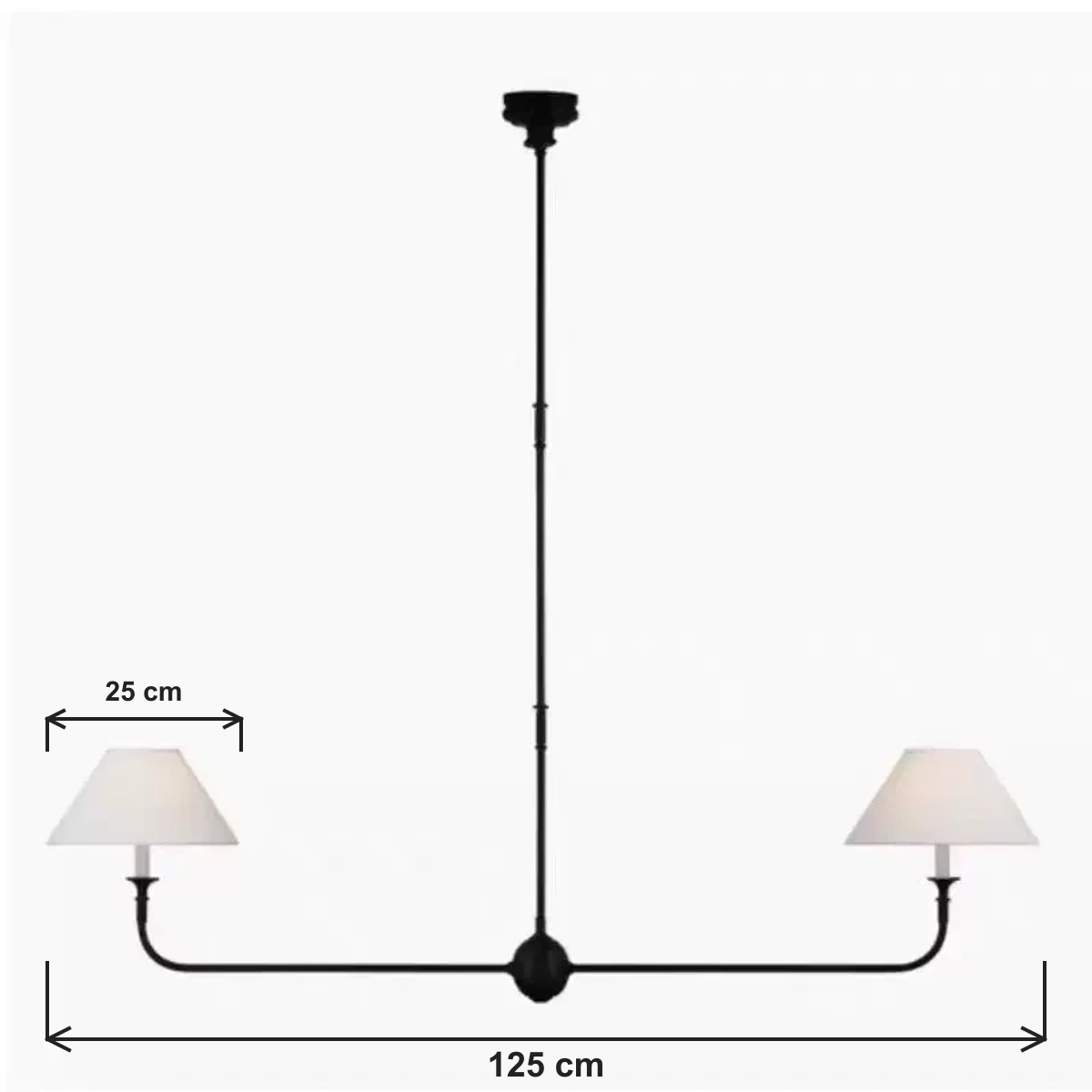 Dimension diagram showing 125 cm overall width and 25 cm shade width