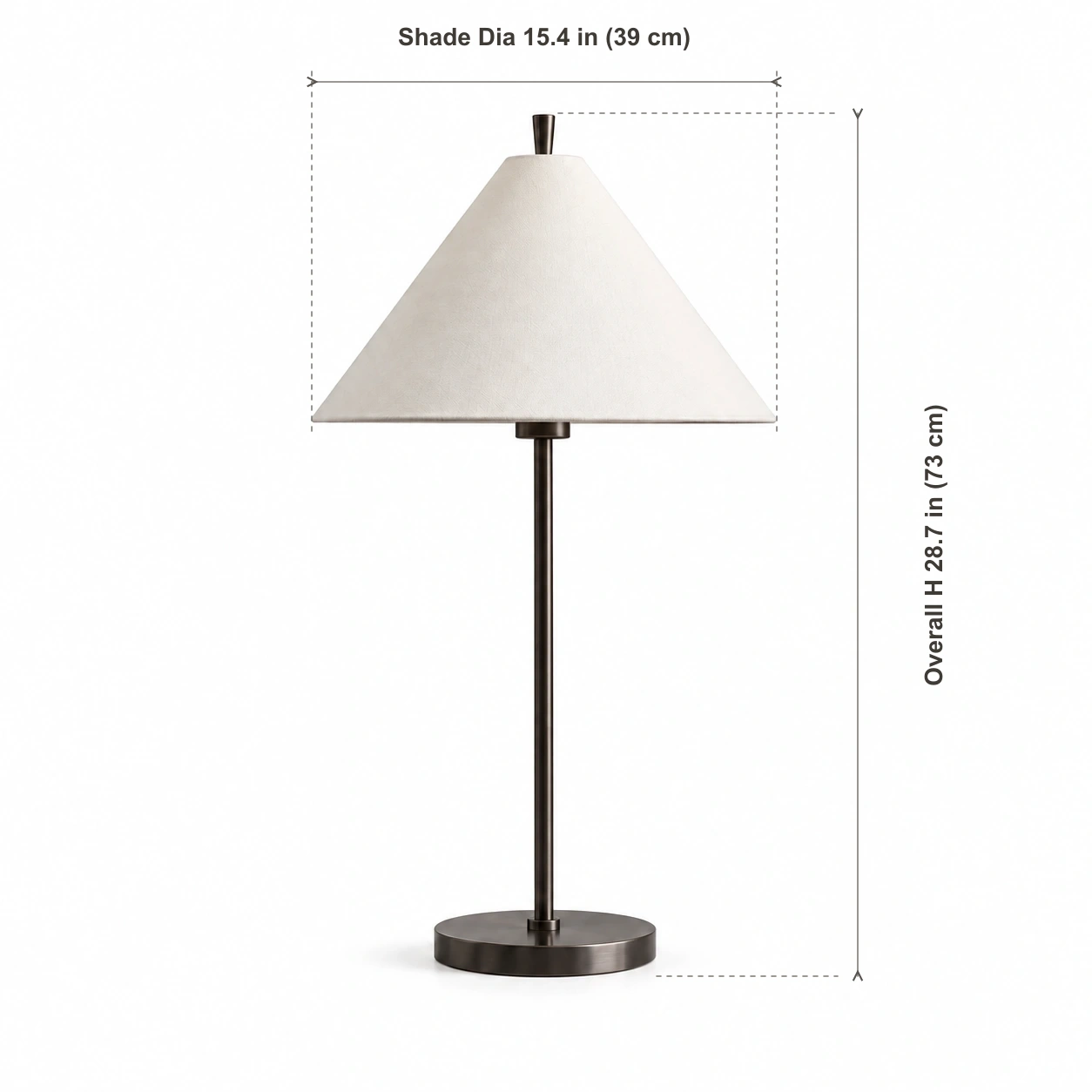 Dimensions de la grande lampe de table : diamètre de l’abat-jour 39 cm, hauteur totale 73 cm