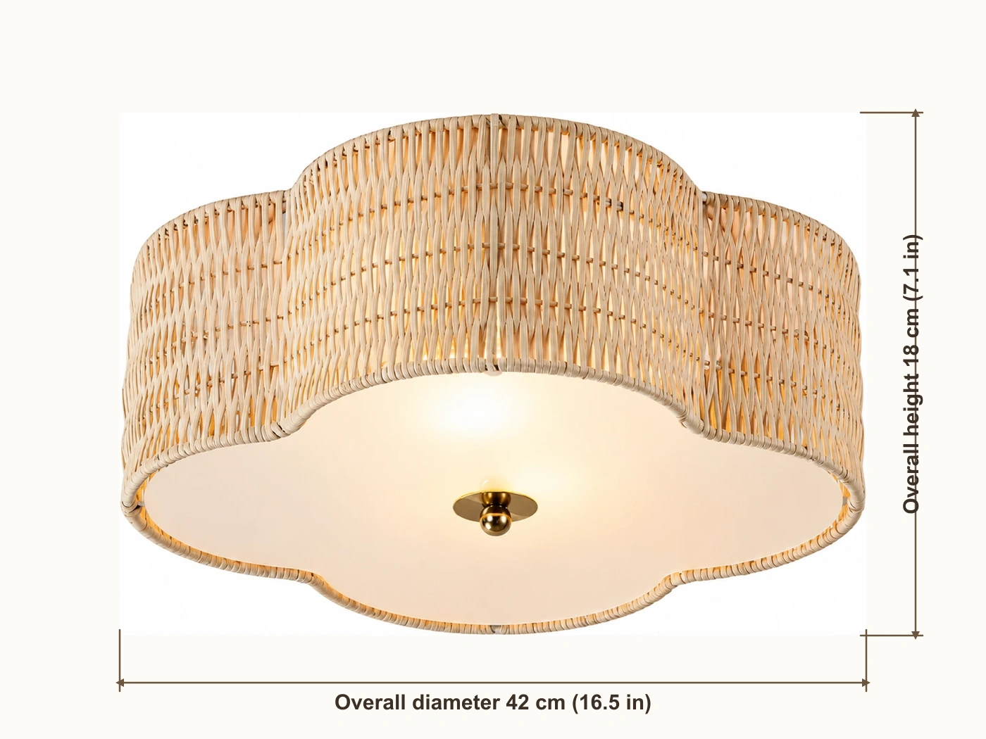 Dimensions vérifiées : 42 cm de diamètre et 18 cm de hauteur