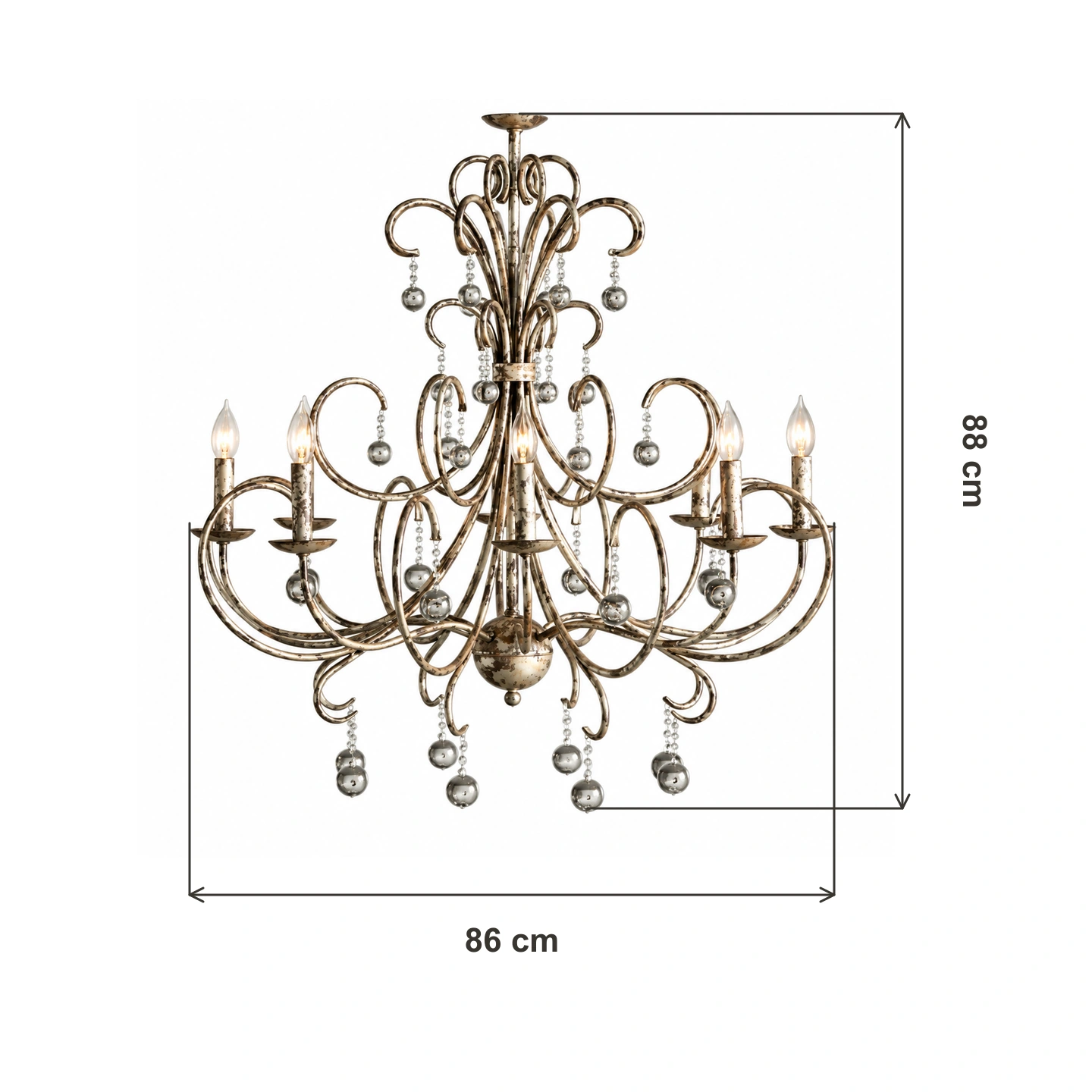 Diagrama de dimensiones: 86 cm de diámetro y 88 cm de altura del accesorio.
