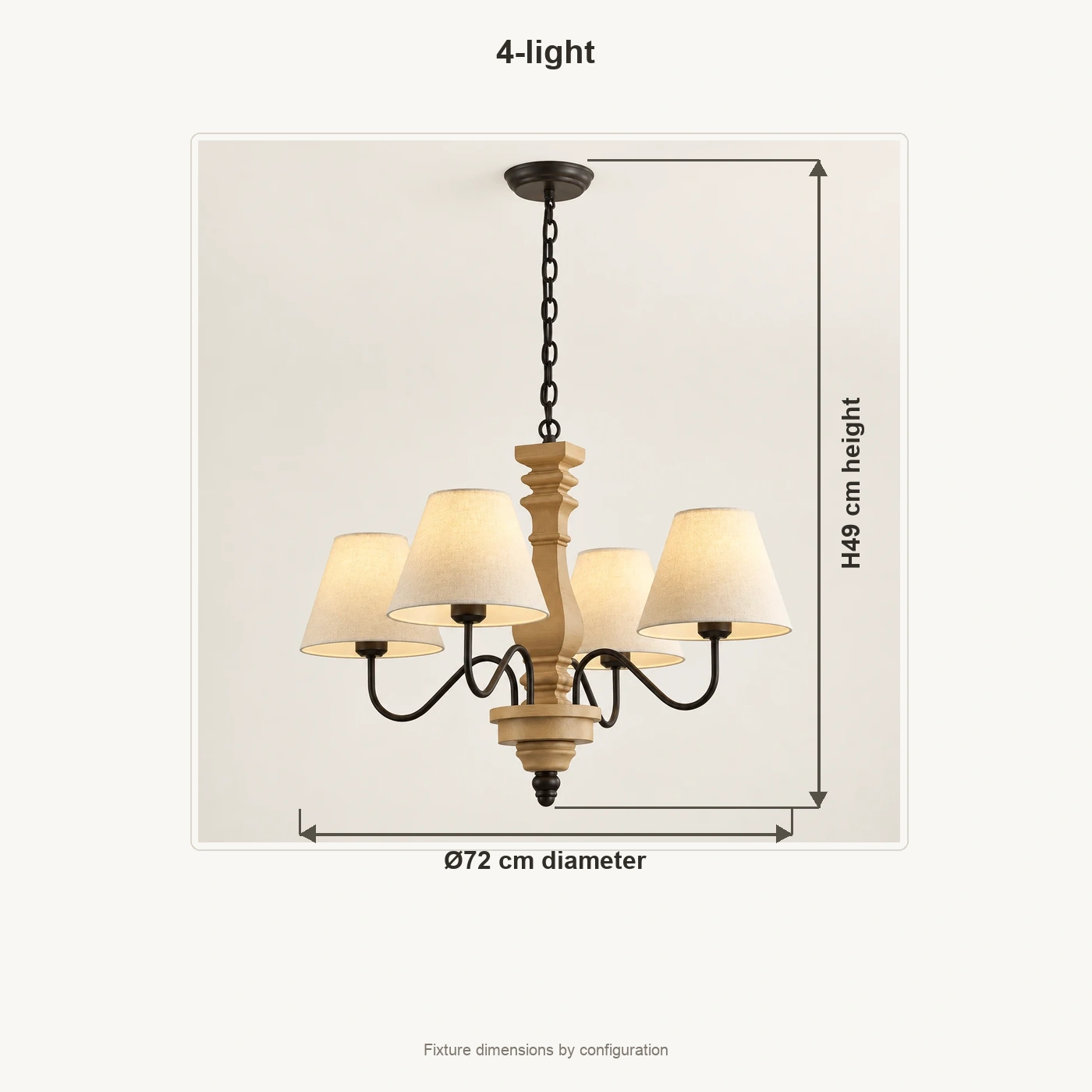 Mara 4-light chandelier dimensions: diameter 72 cm and height 49 cm