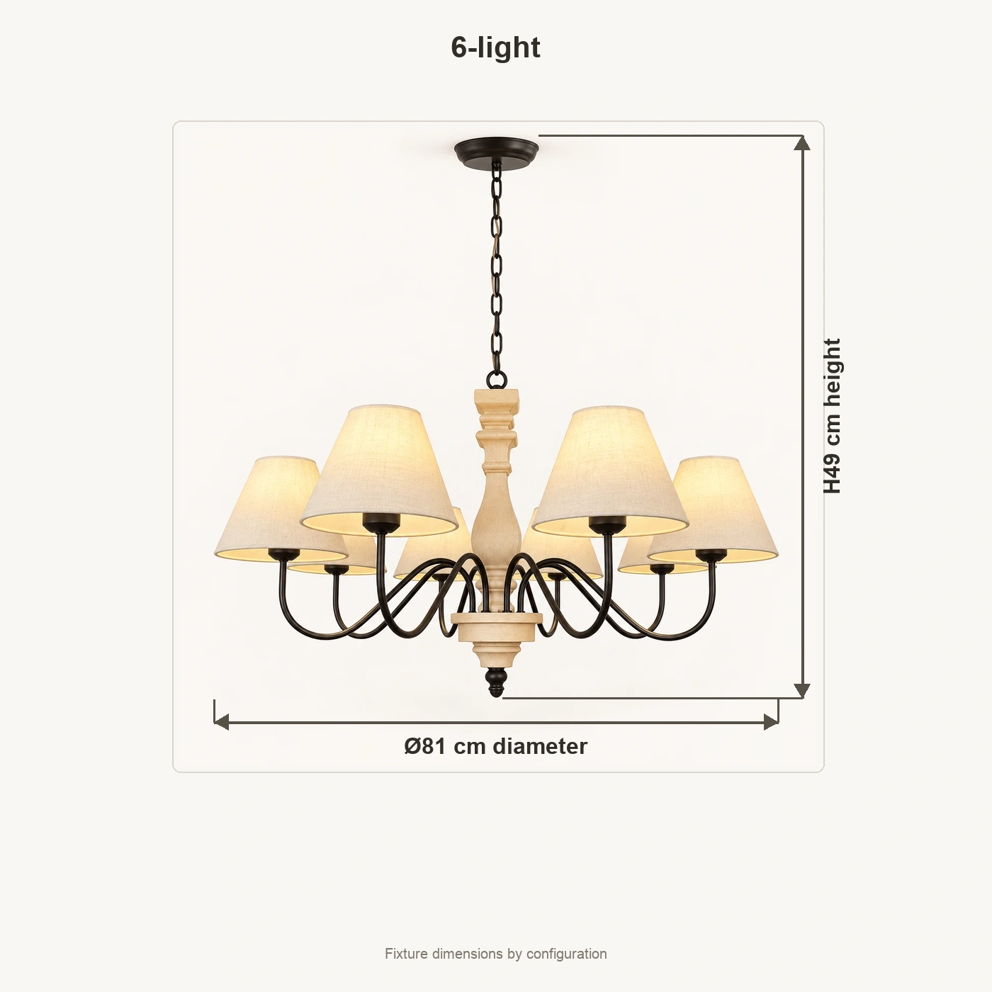 Mara 6-light chandelier dimensions: diameter 81 cm and height 49 cm