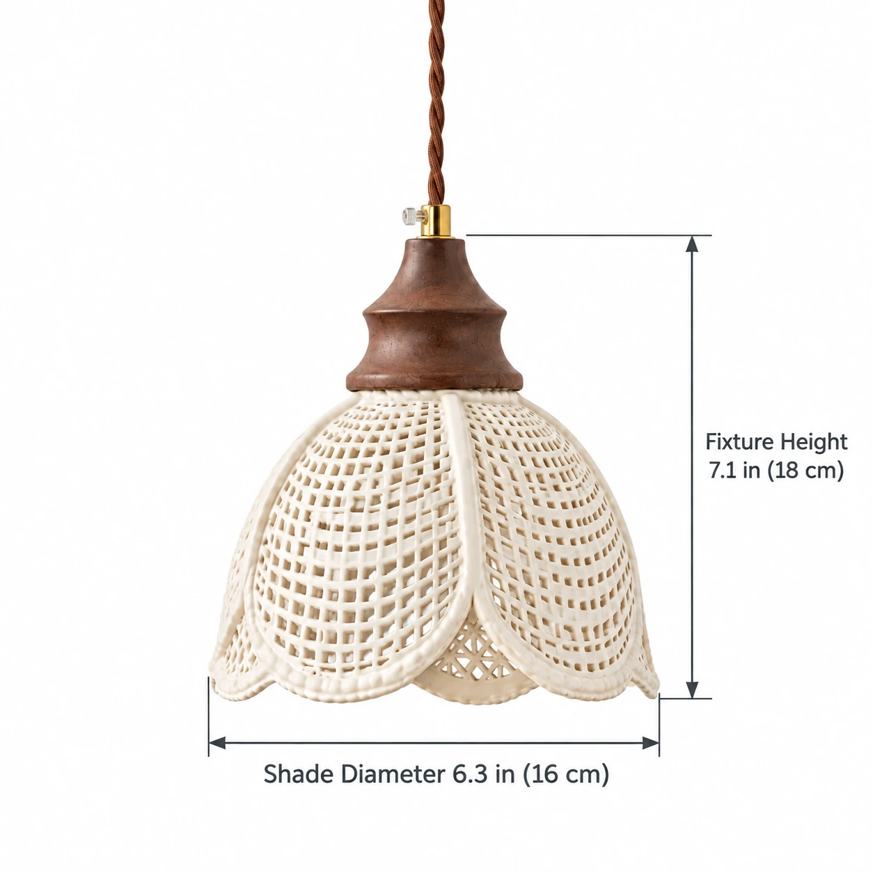 Dimension diagram showing shade diameter and fixture height