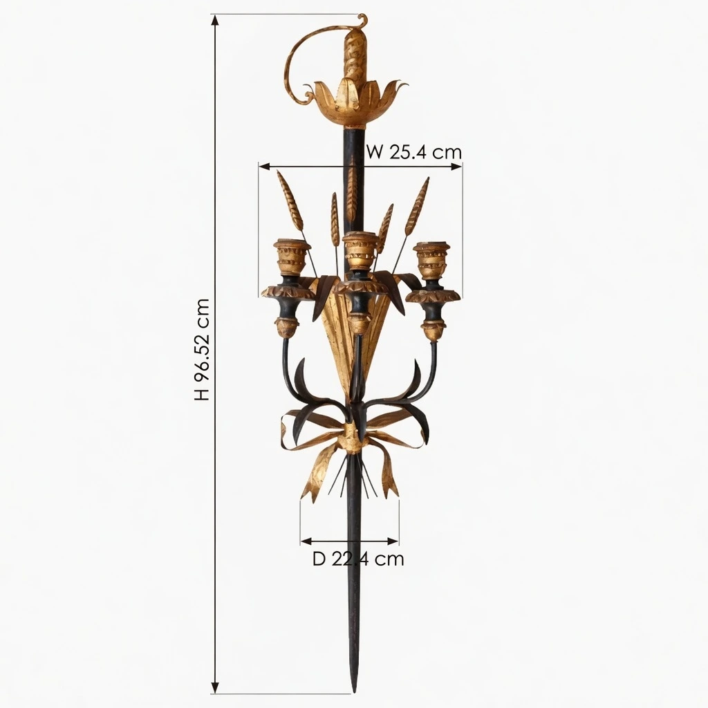 벽등 크기: 높이 96.52cm, 너비 25.4cm, 깊이 22.4cm
