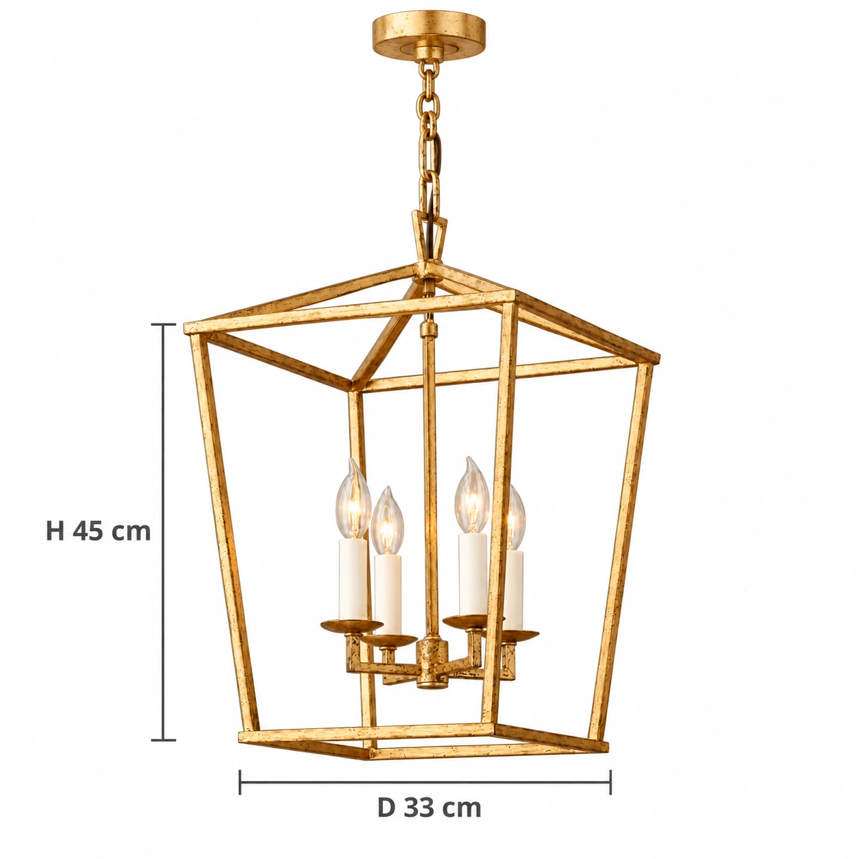 Dimensions of the Nora Vintage Caged Iron Chandelier