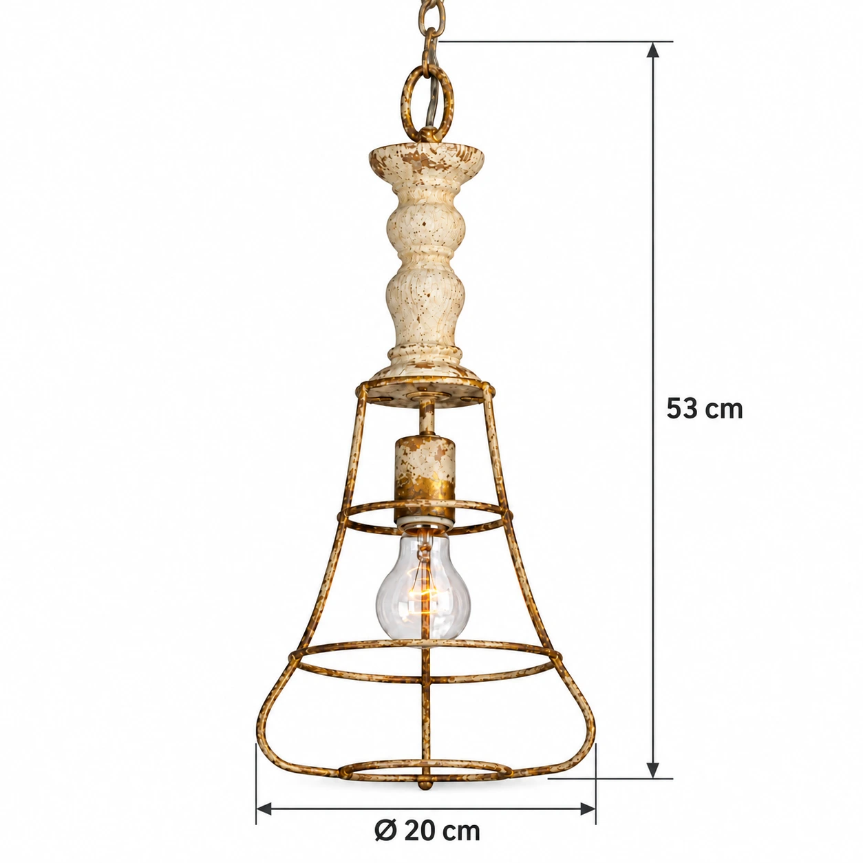 Pendant dimensions: diameter 20 cm, overall height 53 cm