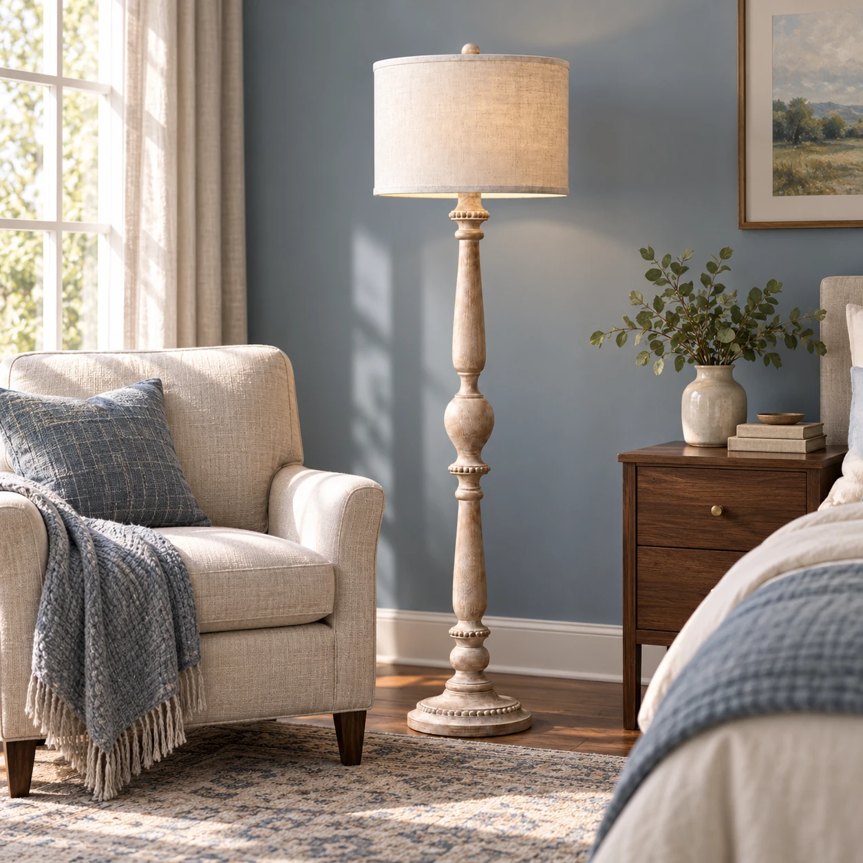 Floor lamp in a bedroom corner