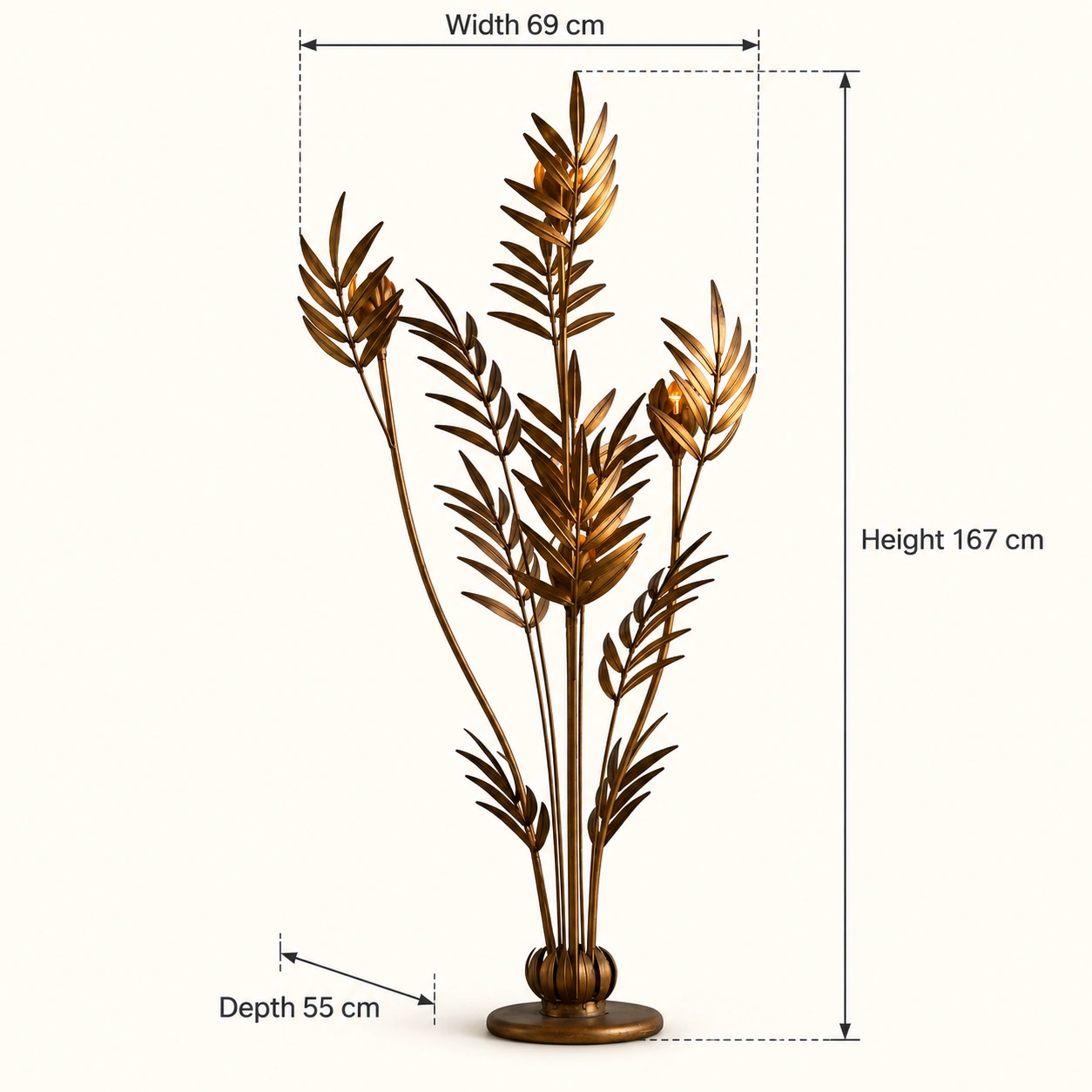 Liora Antique Bronze floor lamp dimensions: width 69 cm, depth 55 cm, height 167 cm